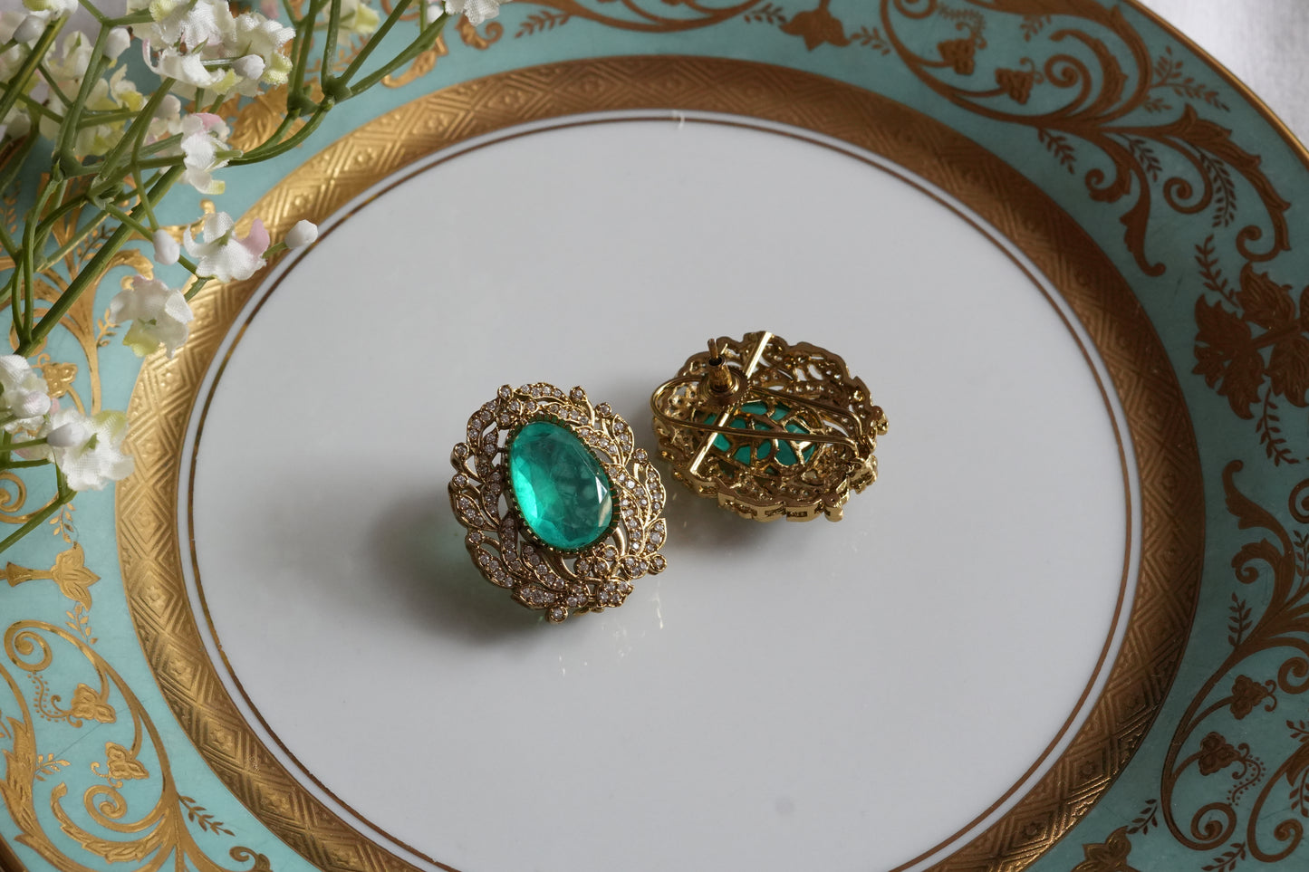 Aqua Stone Polki Studs (1-5410)(B)