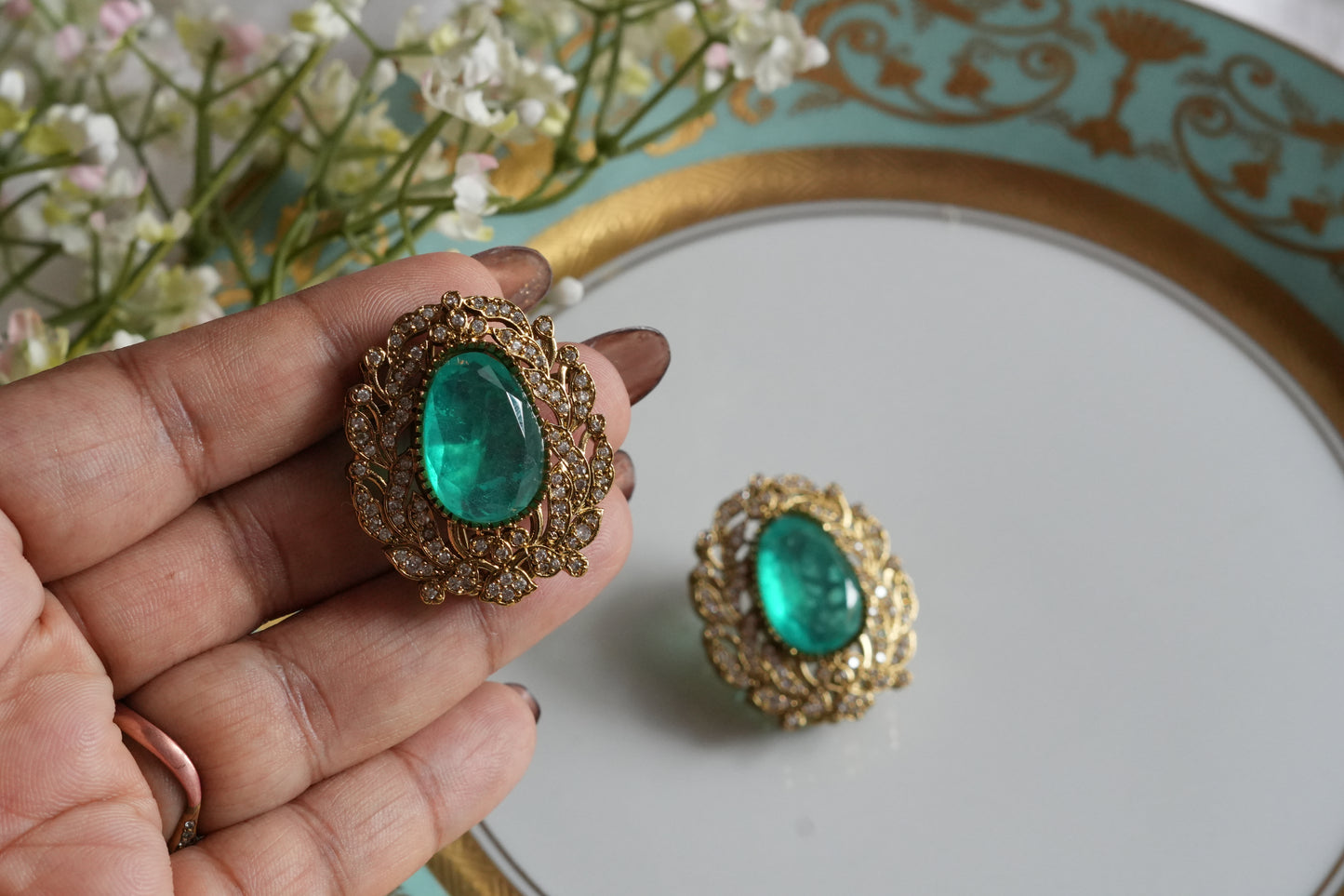 Aqua Stone Polki Studs (1-5410)(B)