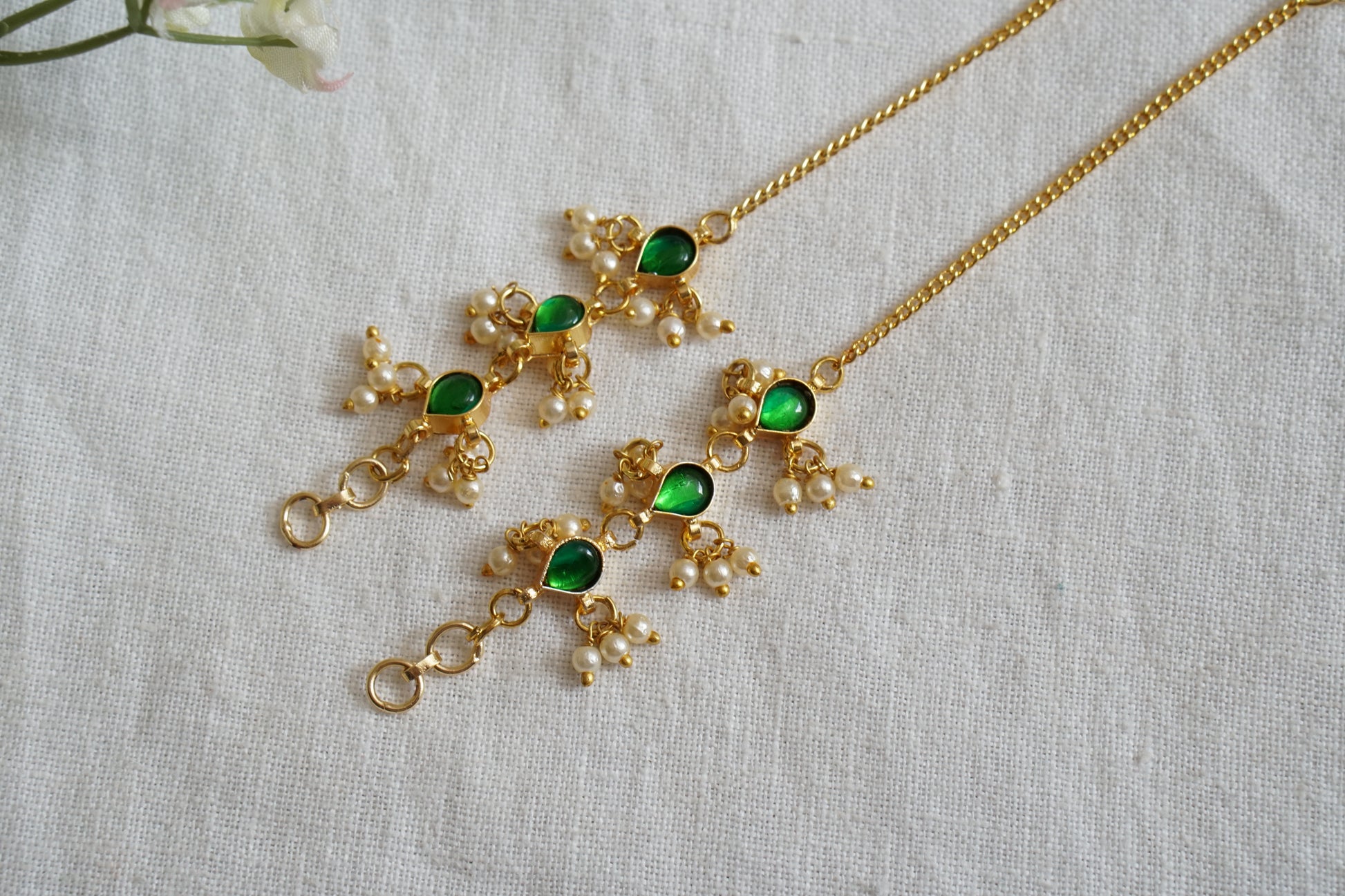 Green Kundan Earchain (9-300) - JEWELSTYLE