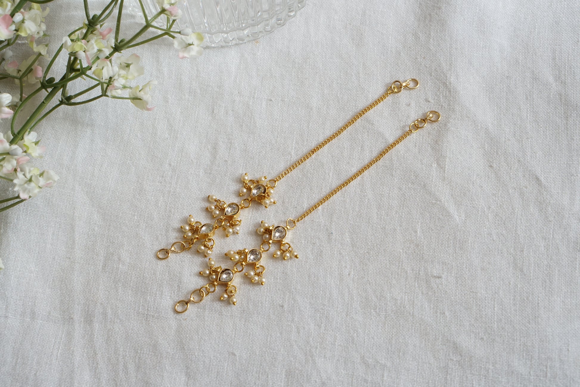 White Kundan Earchain (9-301) - JEWELSTYLE