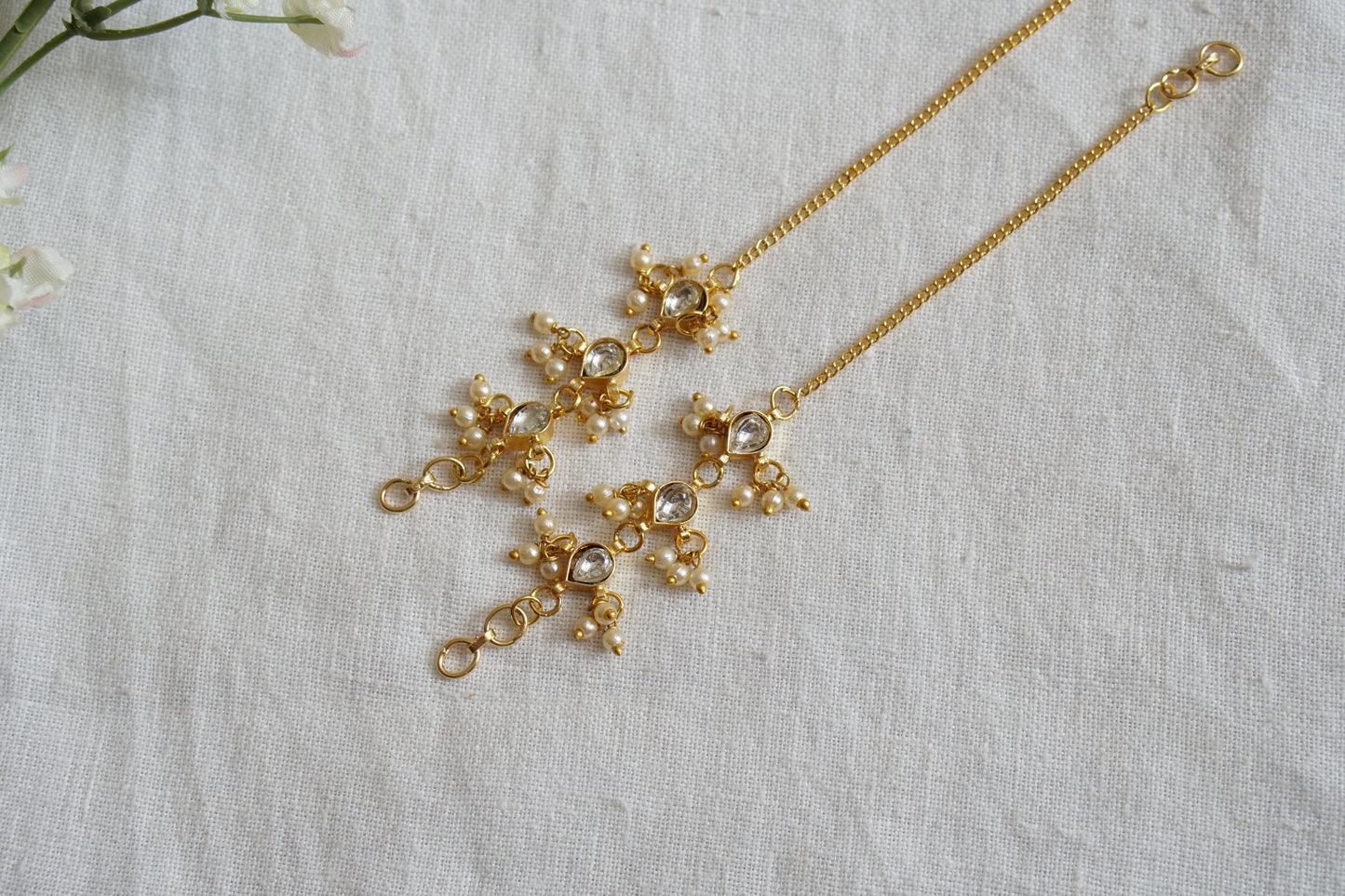 White Kundan Earchain (9-301) - JEWELSTYLE