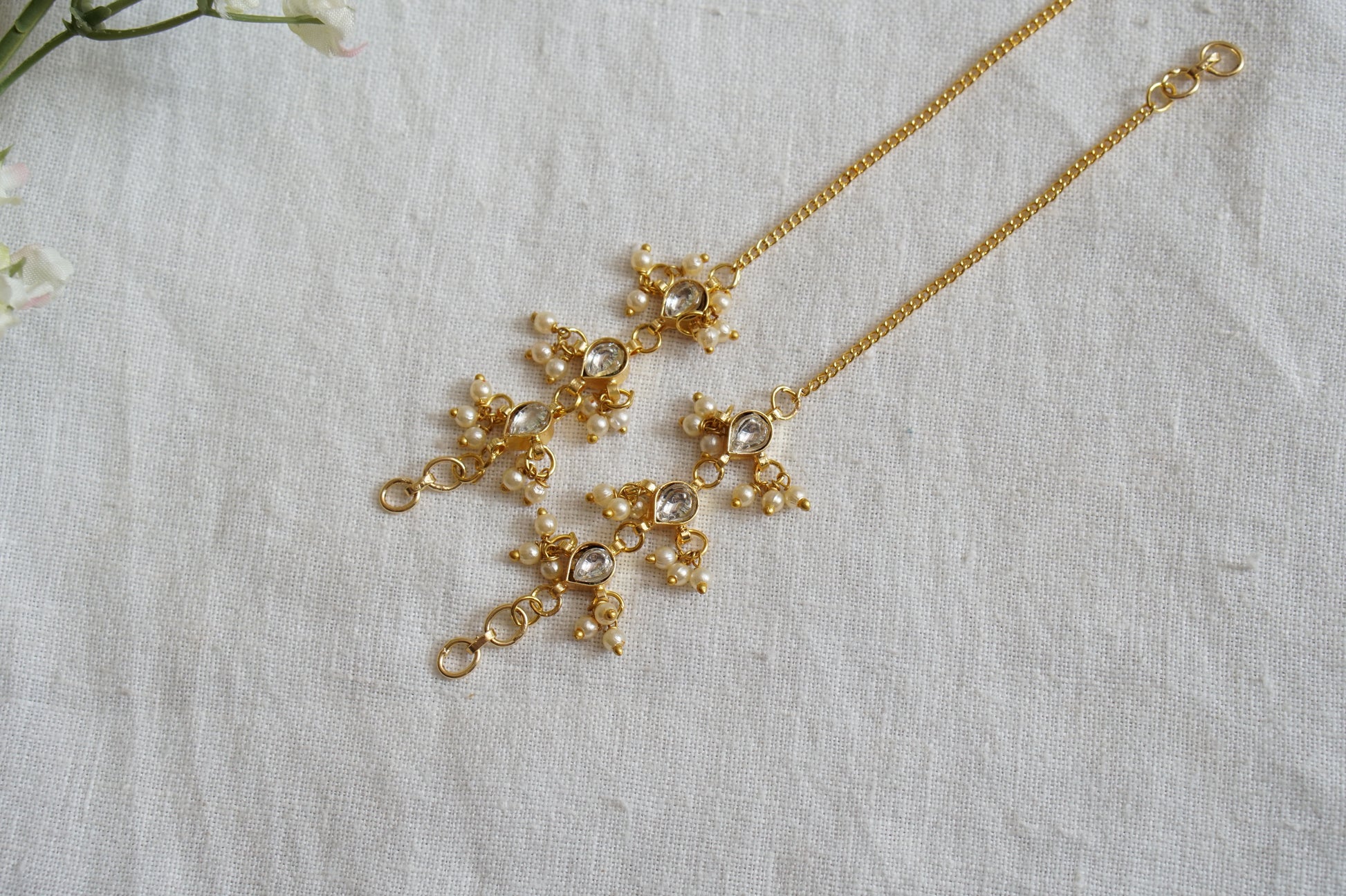White Kundan Earchain (9-301) - JEWELSTYLE