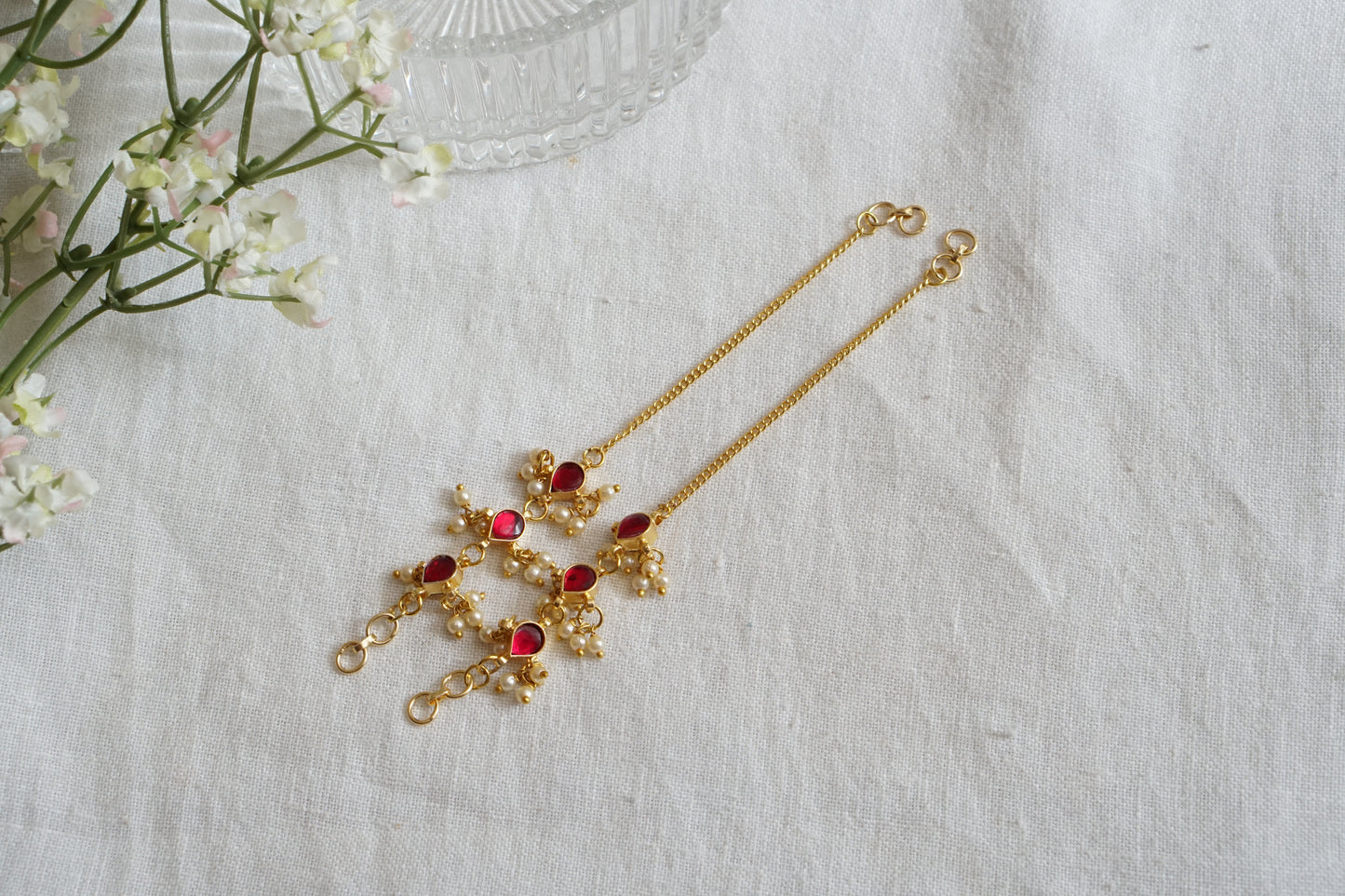 Pink Kundan Earchain (9-302) - JEWELSTYLE