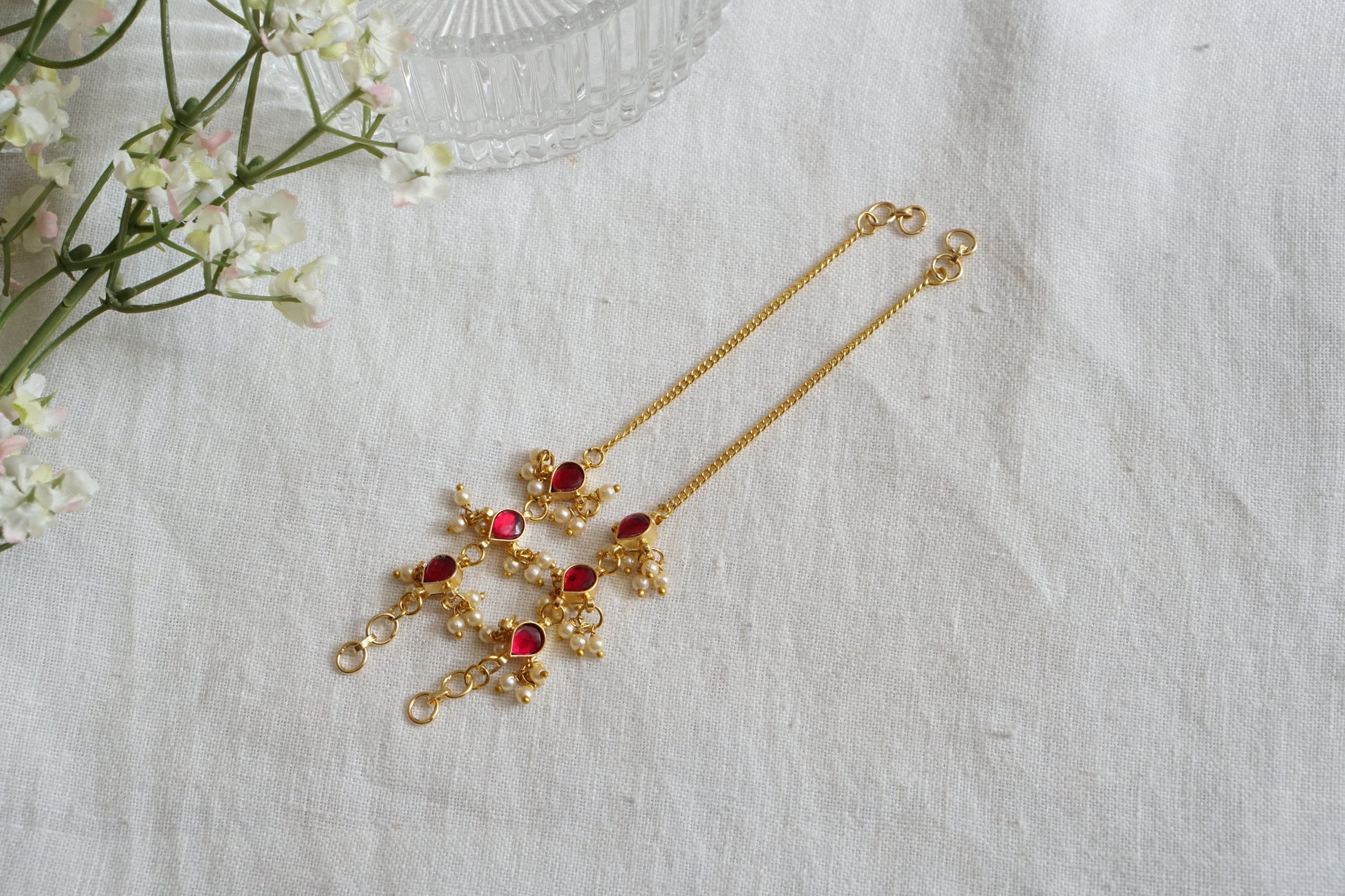 Pink Kundan Earchain (9-302) - JEWELSTYLE