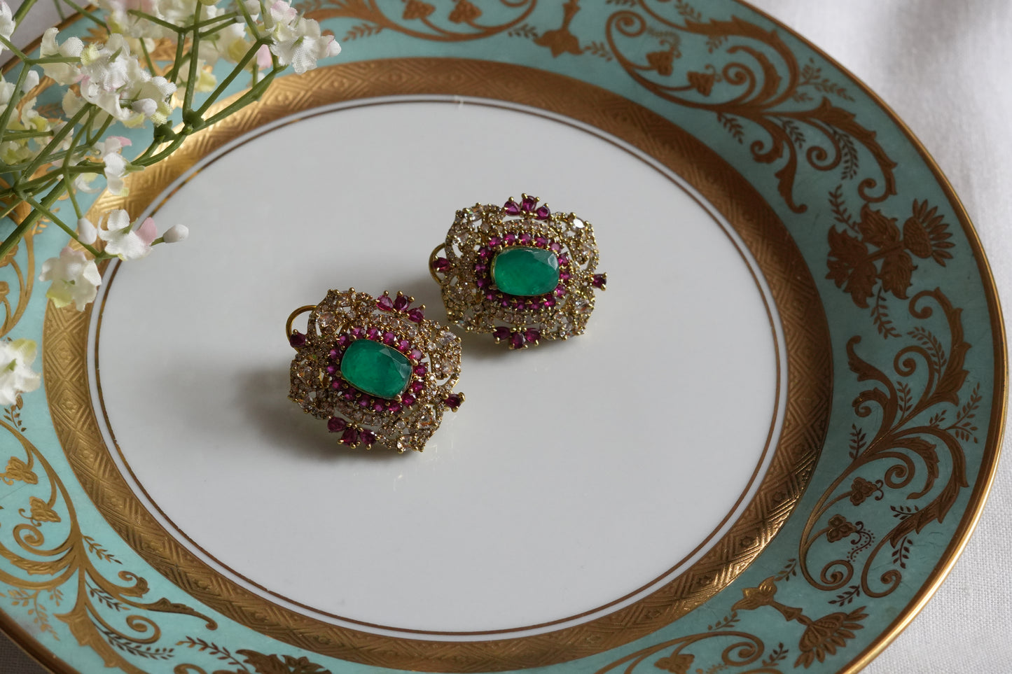 Green Stone Polki Studs (1-5412)(B)