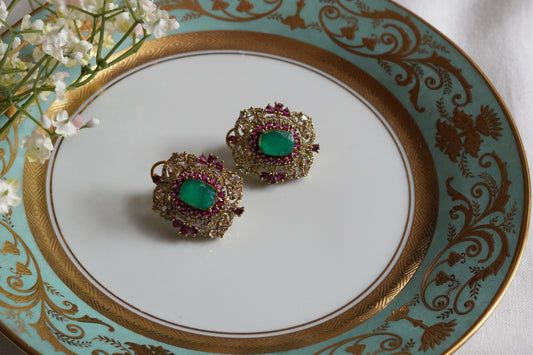Green Stone Polki Studs (1-5412)(B)