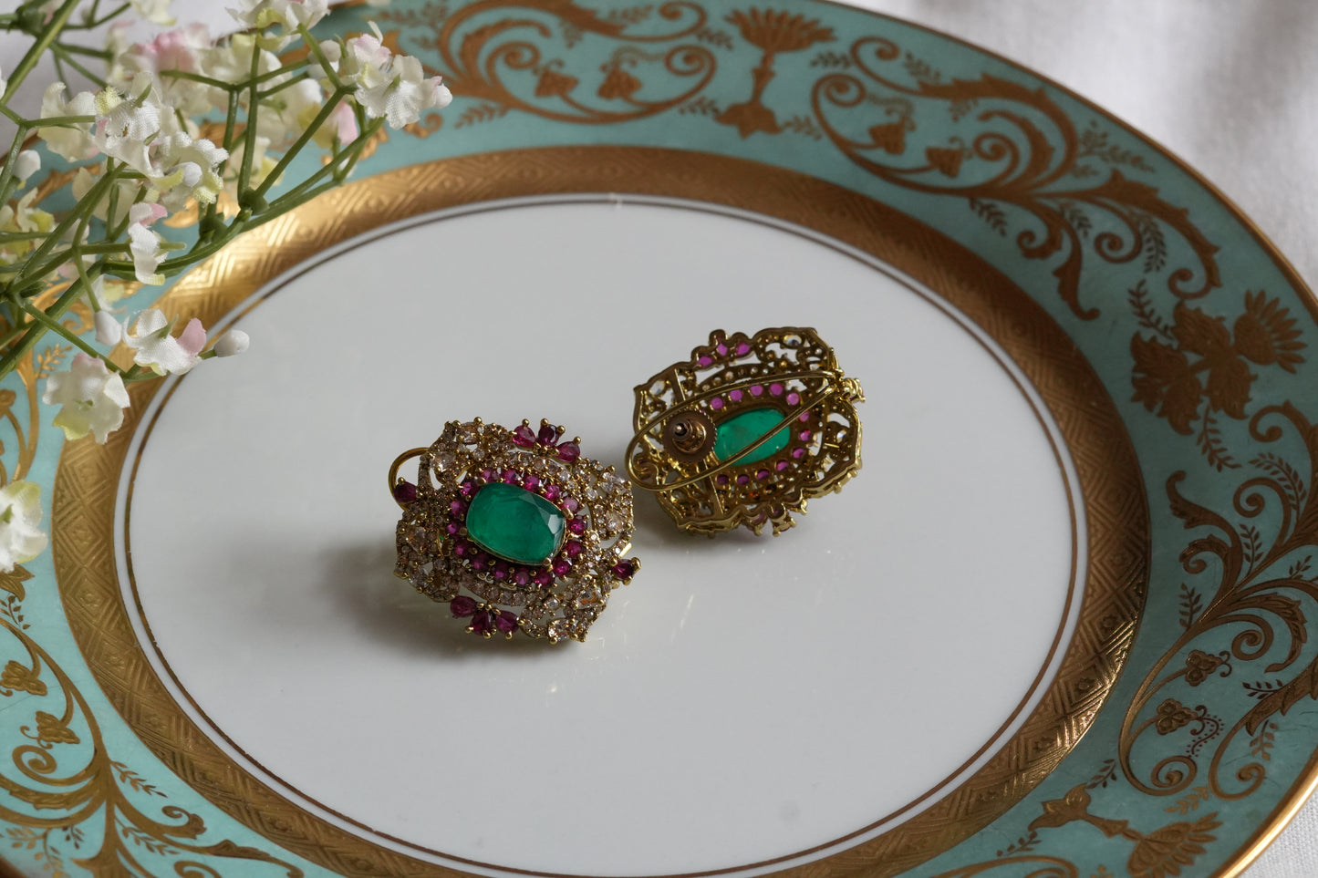 Green Stone Polki Studs (1-5412)(B)