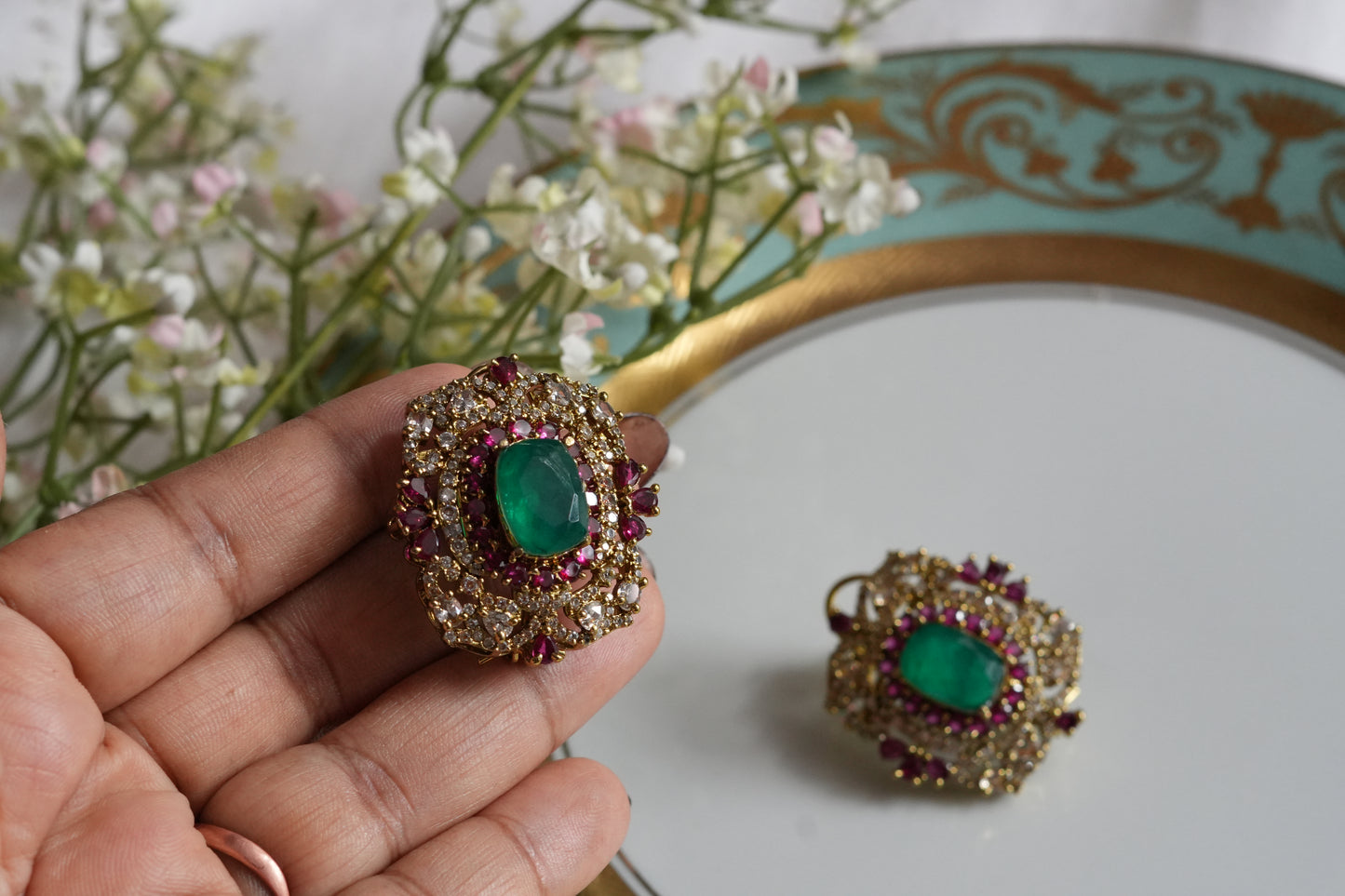 Green Stone Polki Studs (1-5412)(B)