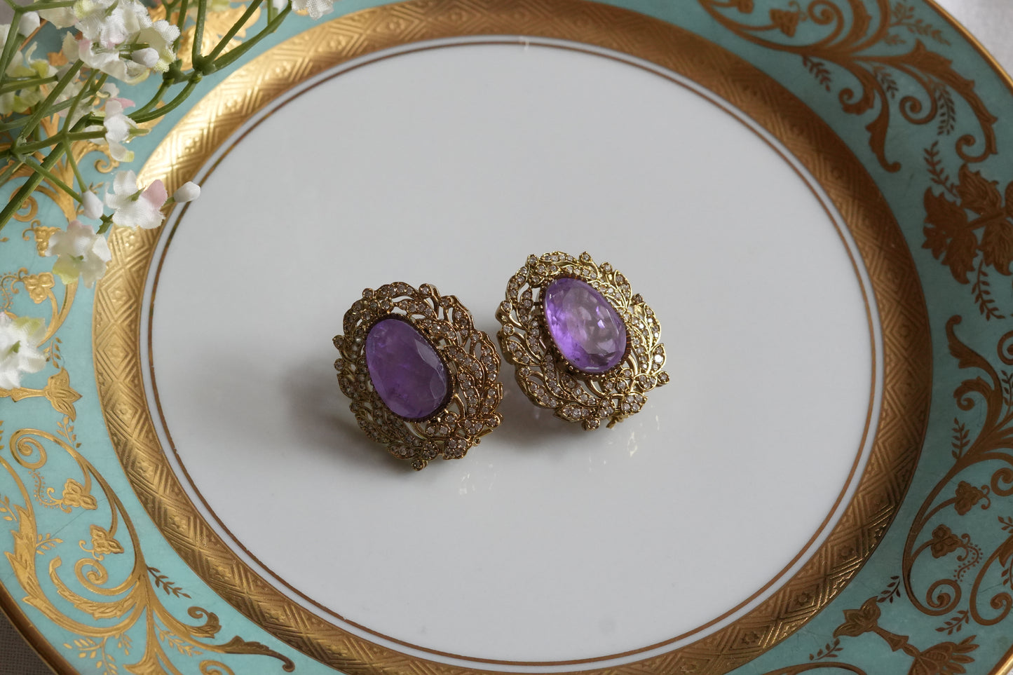 Purple Stone Polki Studs (1-5411)(B)