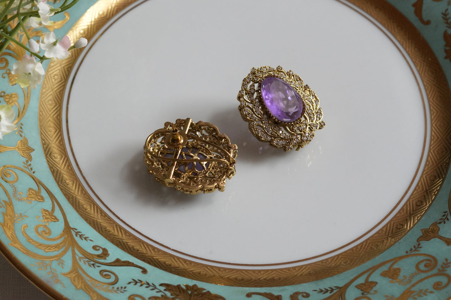 Purple Stone Polki Studs (1-5411)(B)