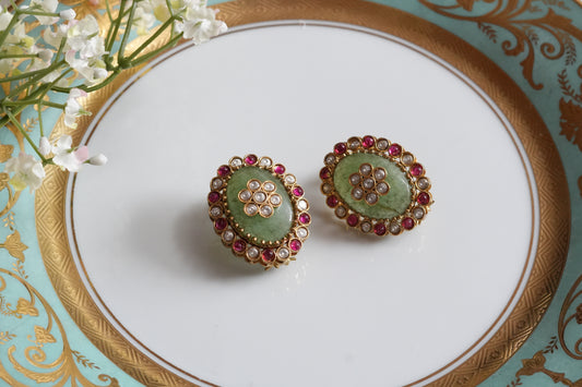Mint Stone Polki Studs (1-5413)(B)