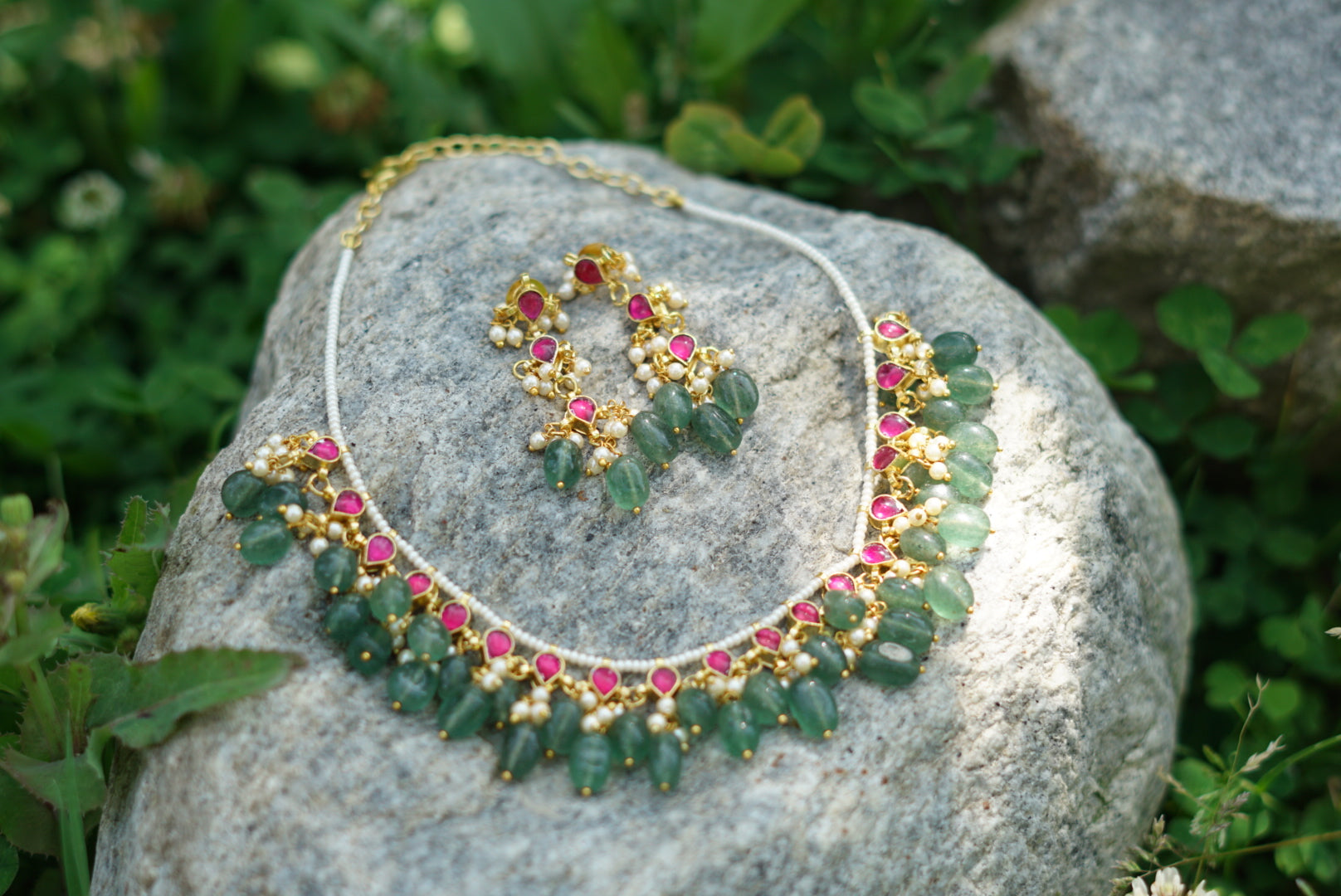 Pink Kundan Necklace set (4-4067)(N) - JEWELSTYLE
