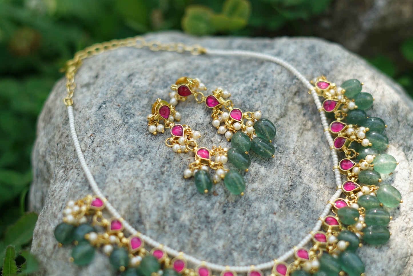 Pink Kundan Necklace set (4-4067)(N) - JEWELSTYLE