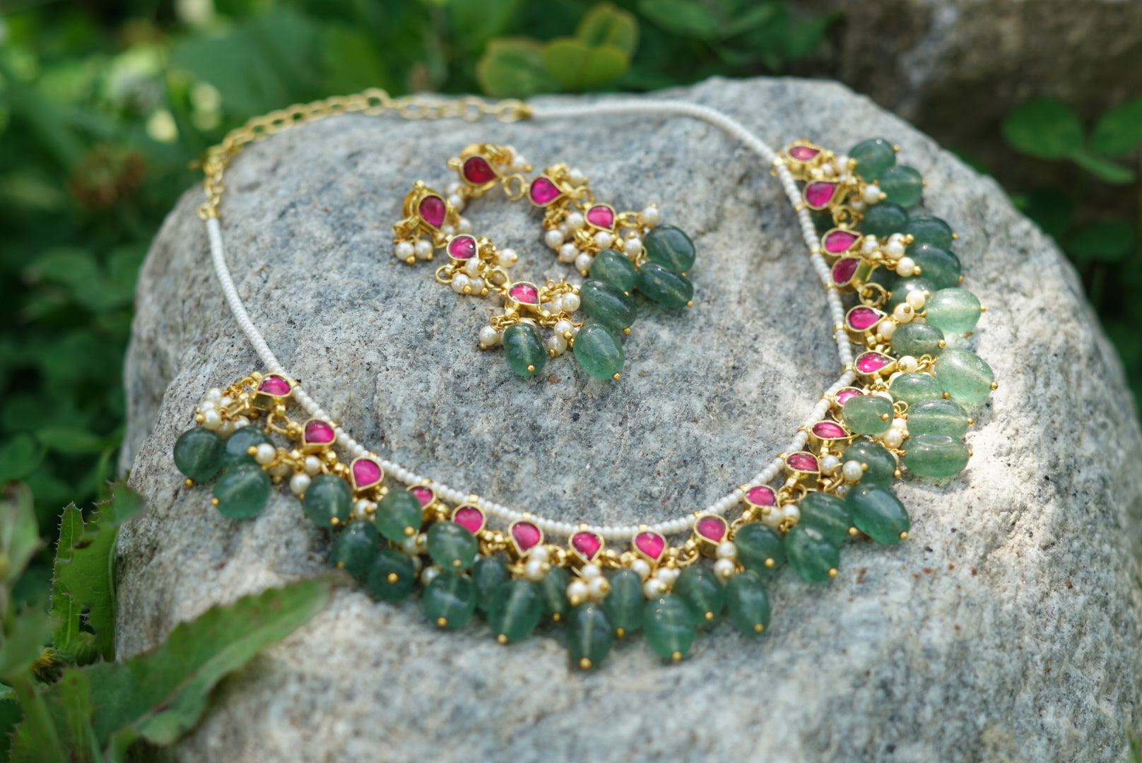 Pink Kundan Necklace set (4-4067)(N) - JEWELSTYLE