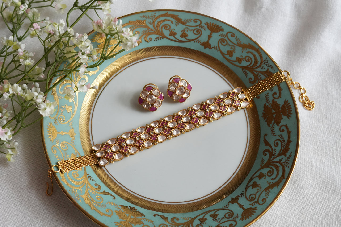 Mossainite Polki choker Set (4-9438)(B)