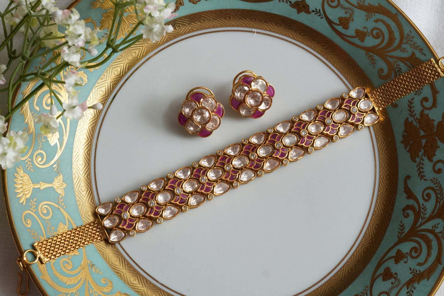 Mossainite Polki choker Set (4-9438)(B)