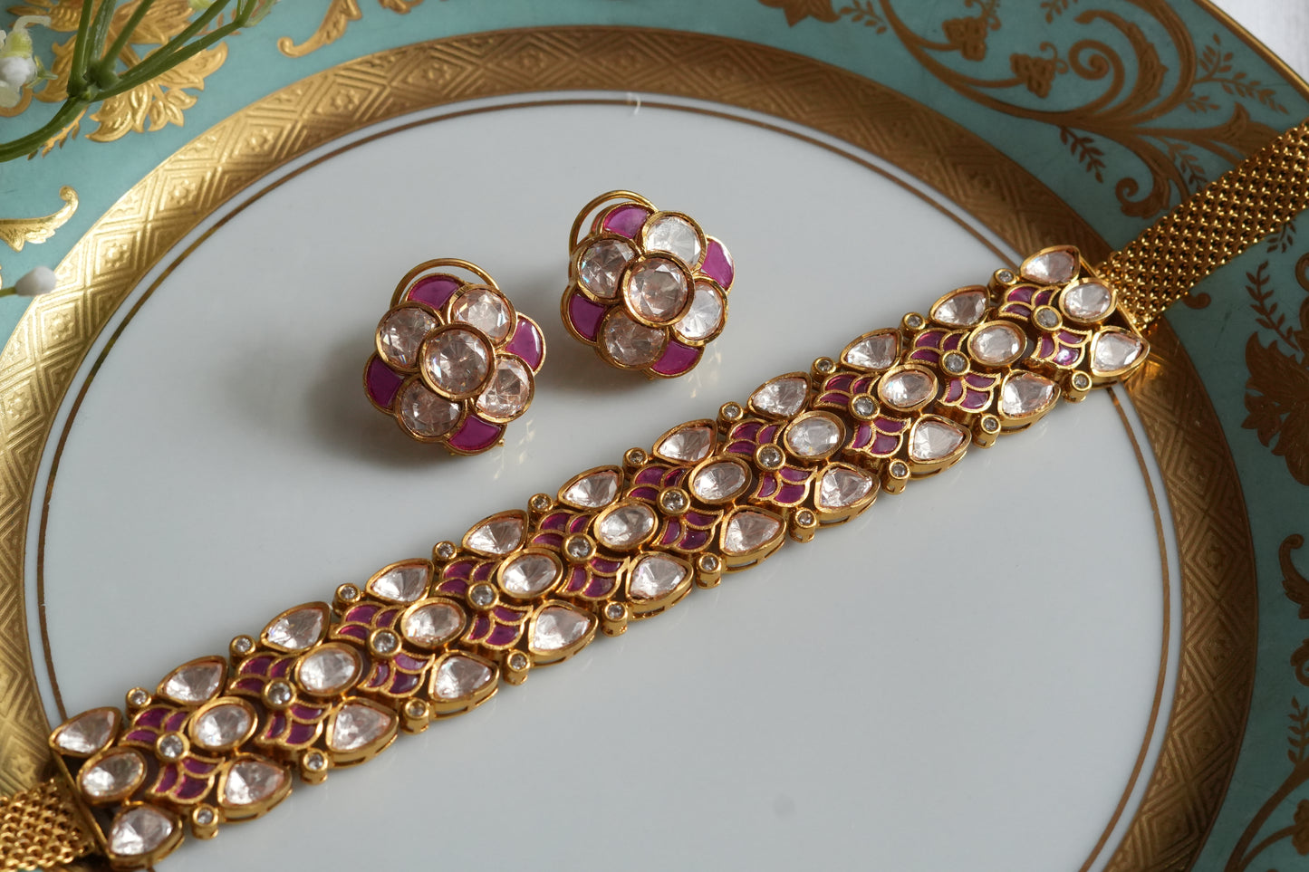 Mossainite Polki choker Set (4-9438)(B)