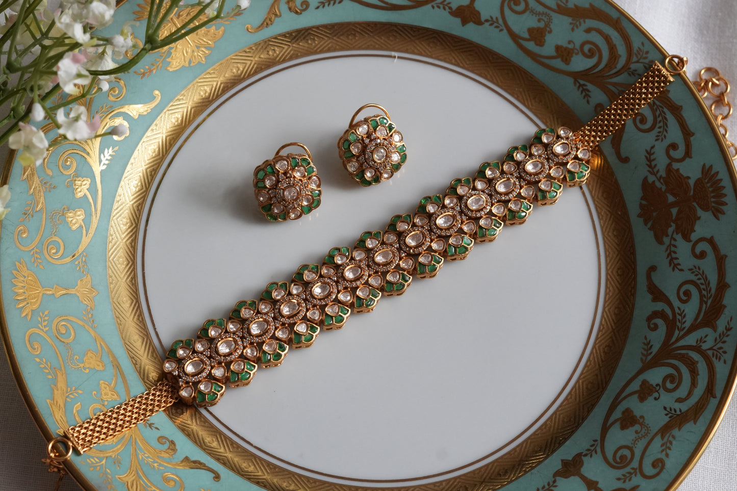 Mossainite Polki choker Set (4-9439)(B)