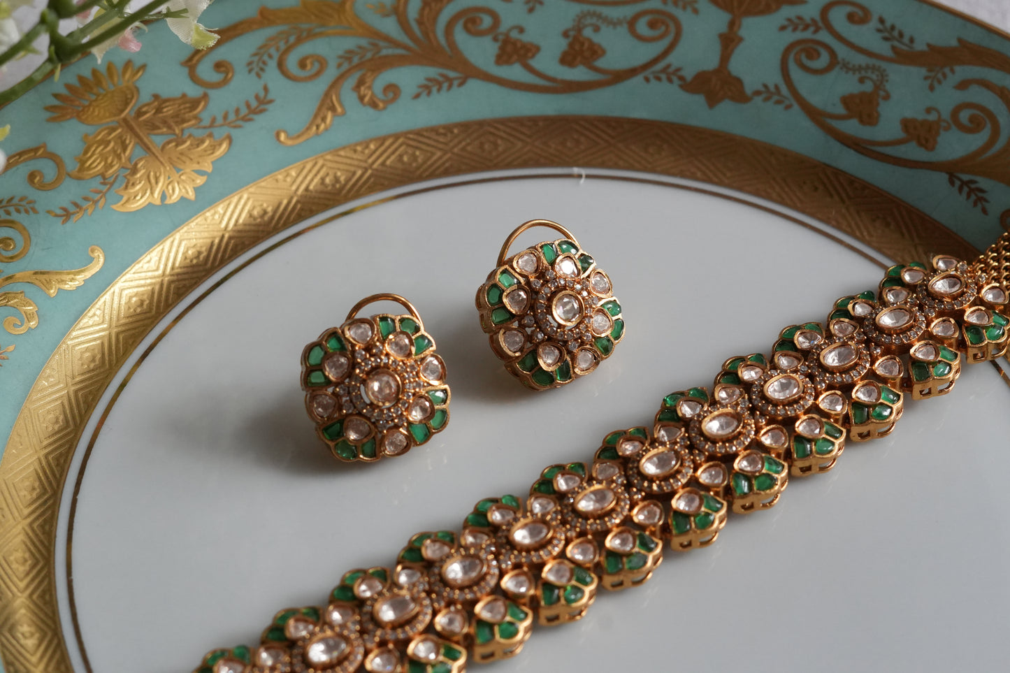 Mossainite Polki choker Set (4-9439)(B)