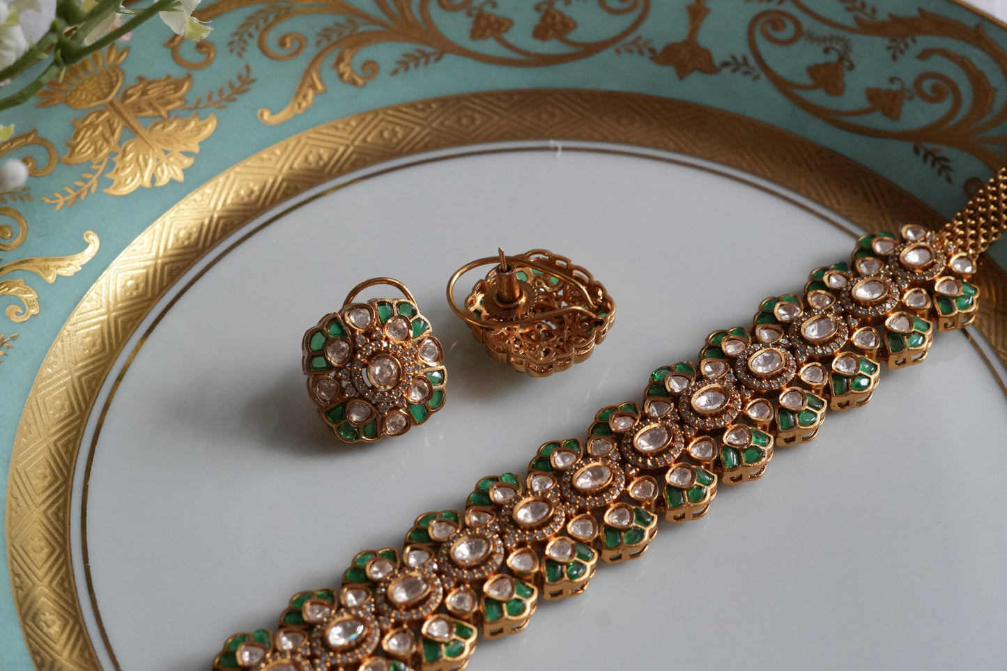 Mossainite Polki choker Set (4-9439)(B)