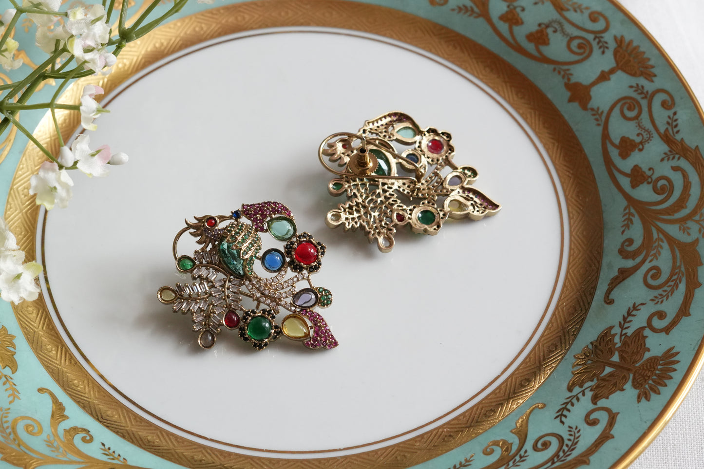 Multi Stone Polki Earrings (1-5419)(B)