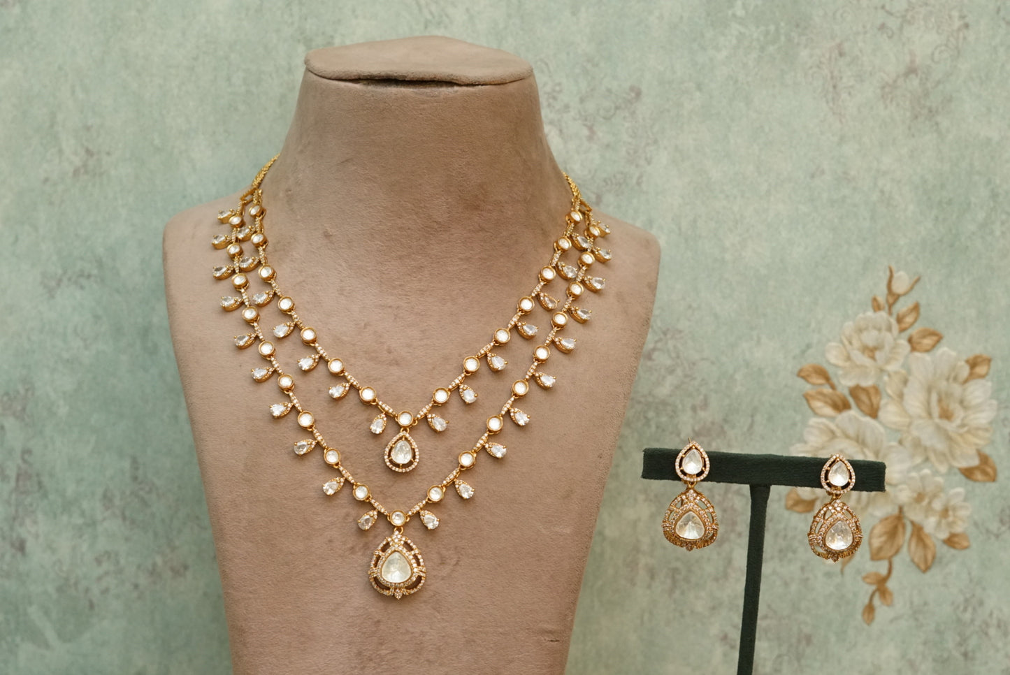 2 line Kundan polki necklace set (4-6607)(B)(PREORDER) - JEWELSTYLE