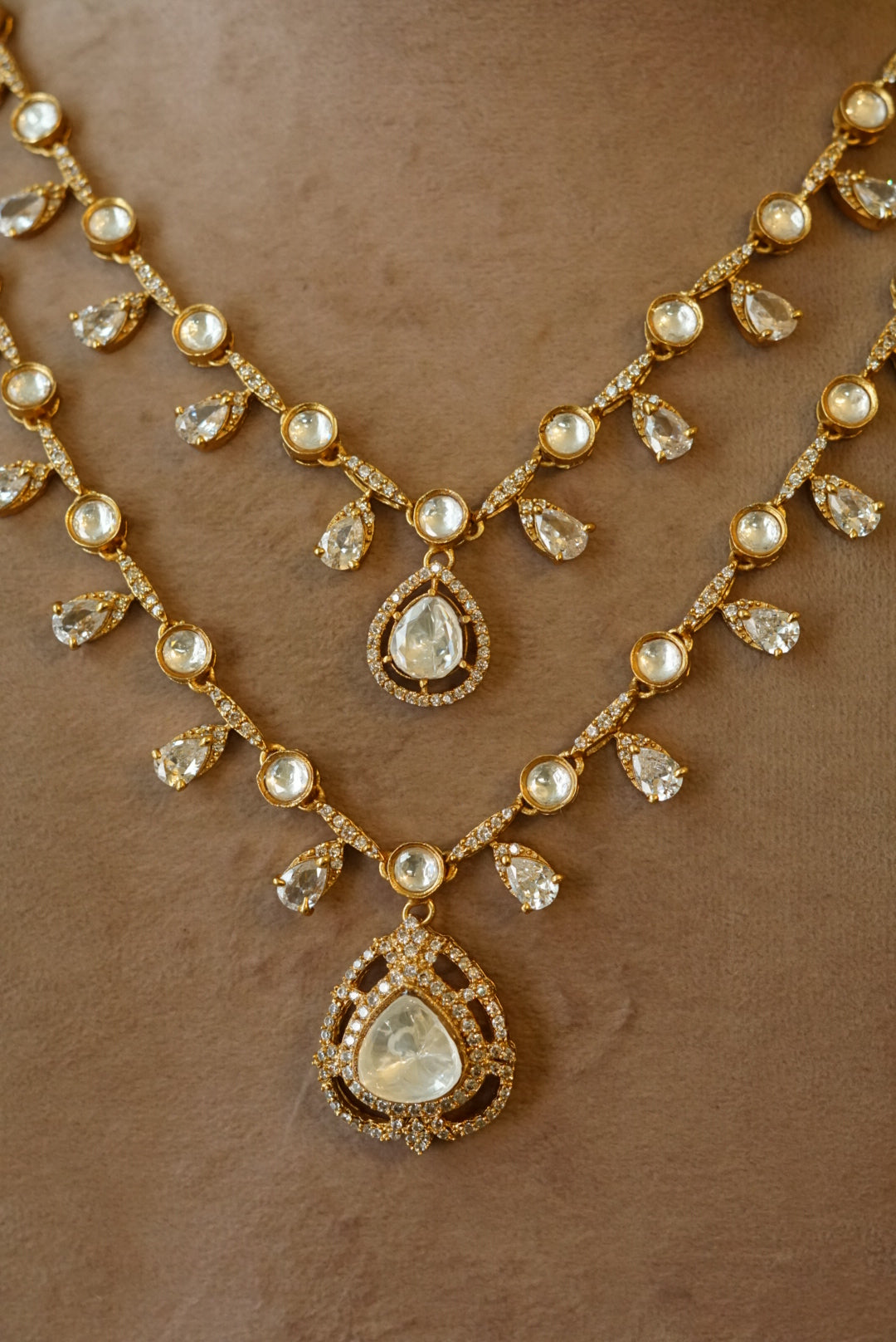 2 line Kundan polki necklace set (4-6607)(B)(PREORDER) - JEWELSTYLE