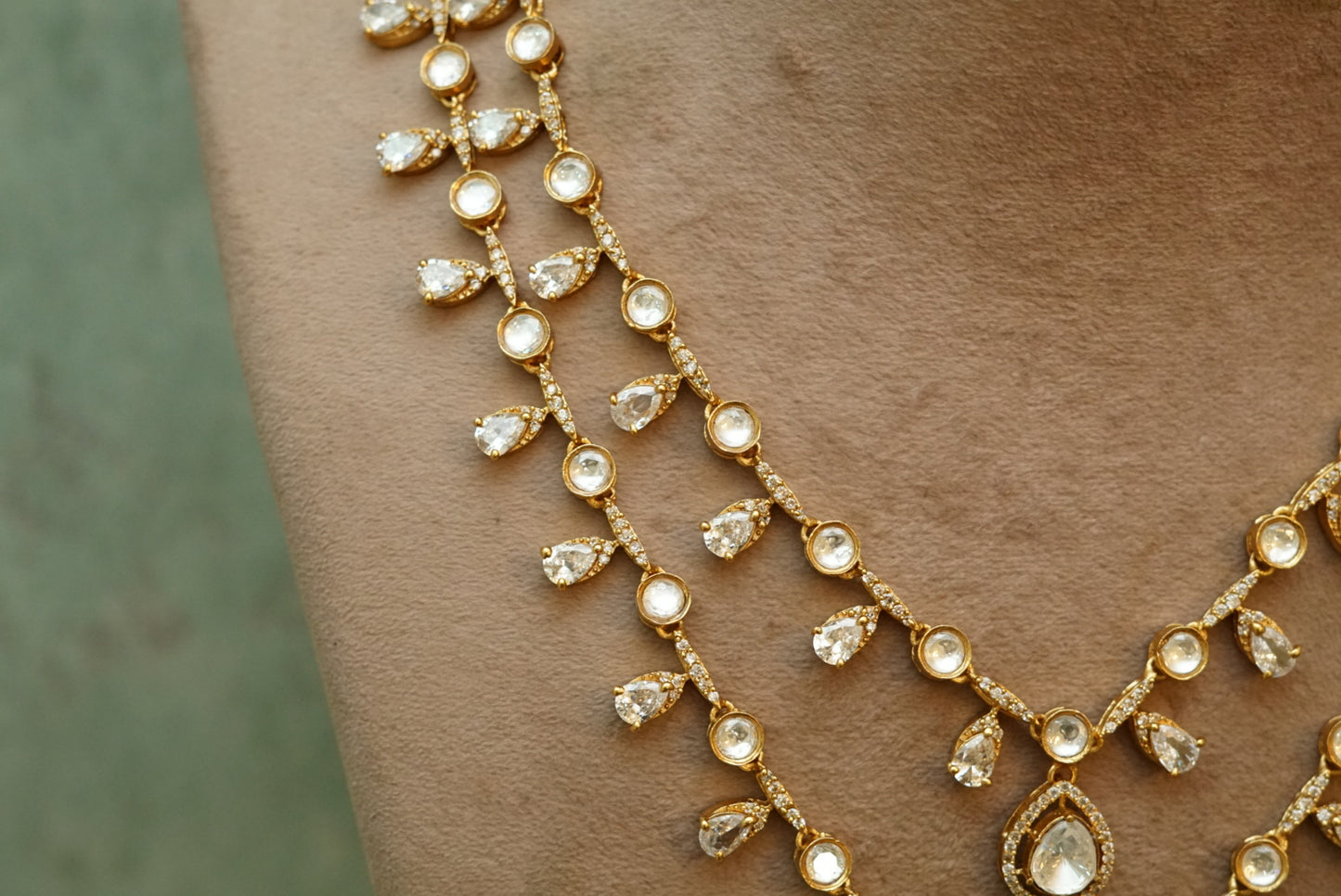 2 line Kundan polki necklace set (4-6607)(B)(PREORDER) - JEWELSTYLE