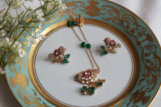 Bird Polki Pendant Set (4-9469)(B)