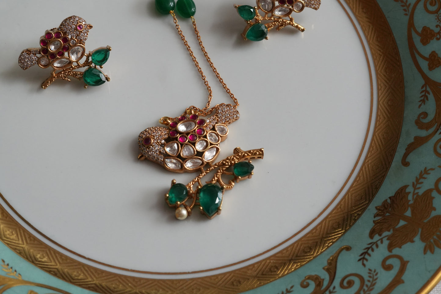 Bird Polki Pendant Set (4-9469)(B)