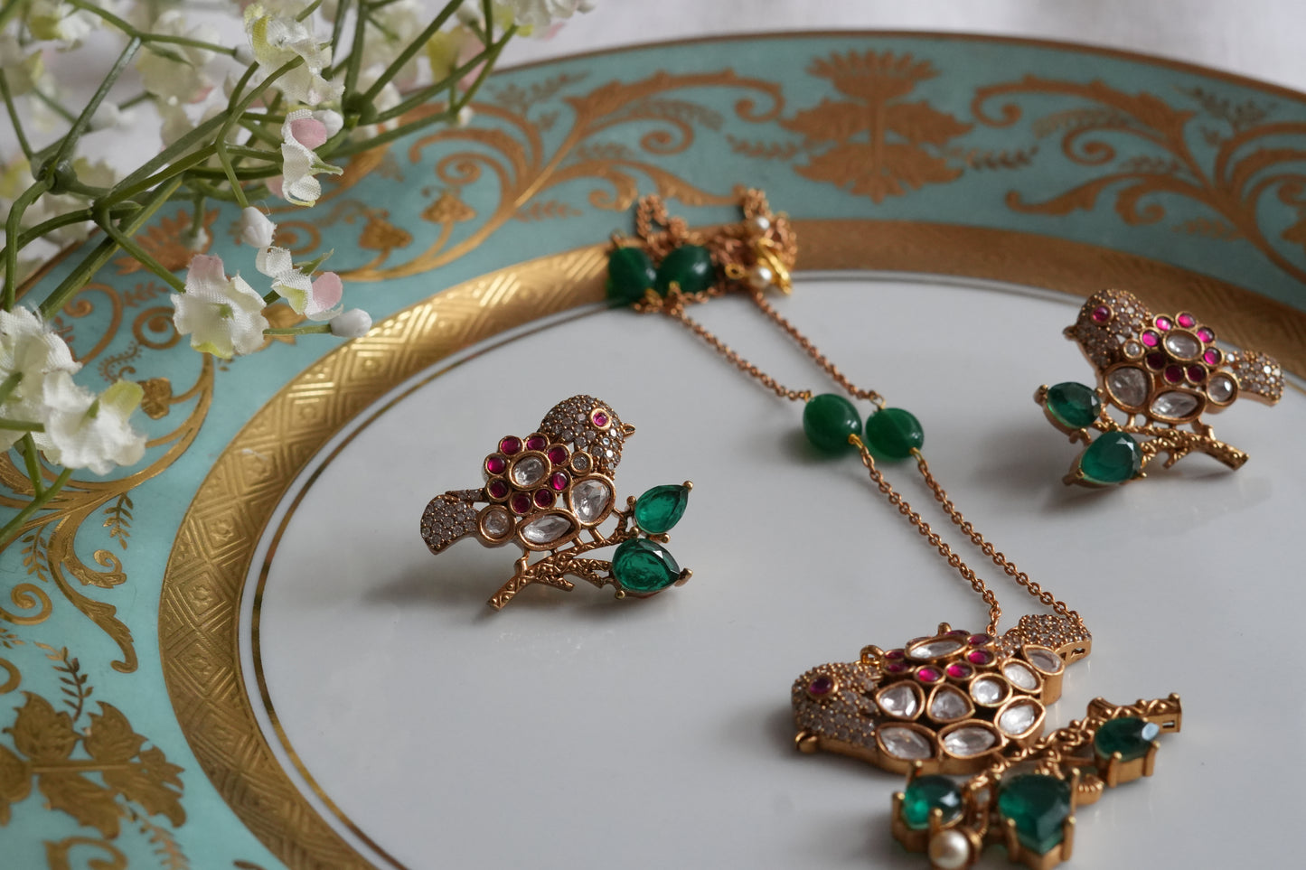 Bird Polki Pendant Set (4-9469)(B)