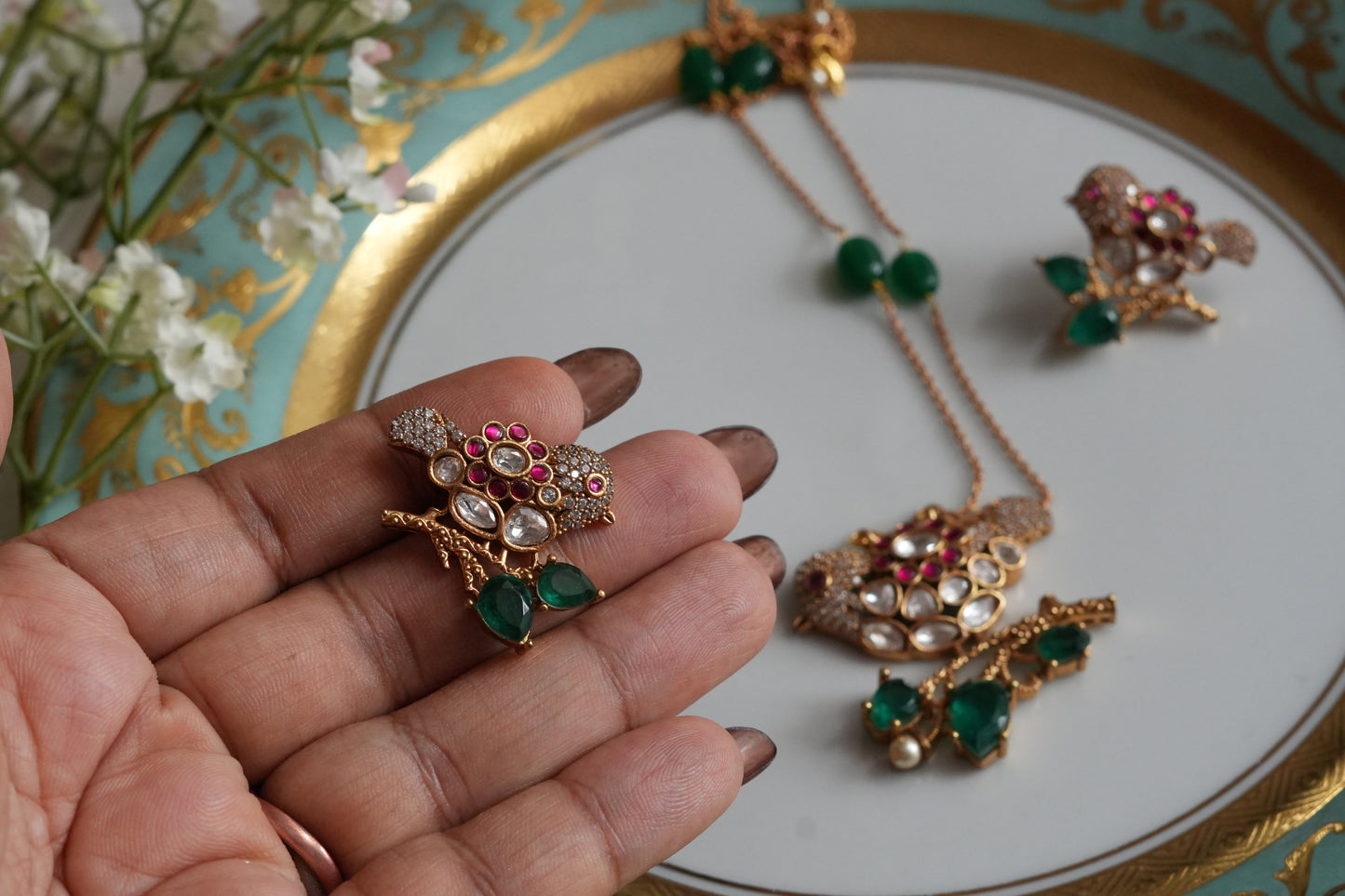 Bird Polki Pendant Set (4-9469)(B)