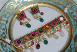 Kundan Navratan necklace set (4-5905)(R)(preorder)