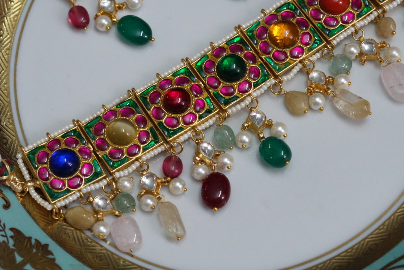 Kundan Navratan necklace set (4-5905)(R)(preorder)(OFFER PIECE) - JEWELSTYLE