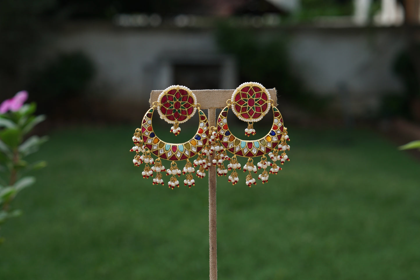 Kundan Chandbali  Earrings (1-5378)(A)