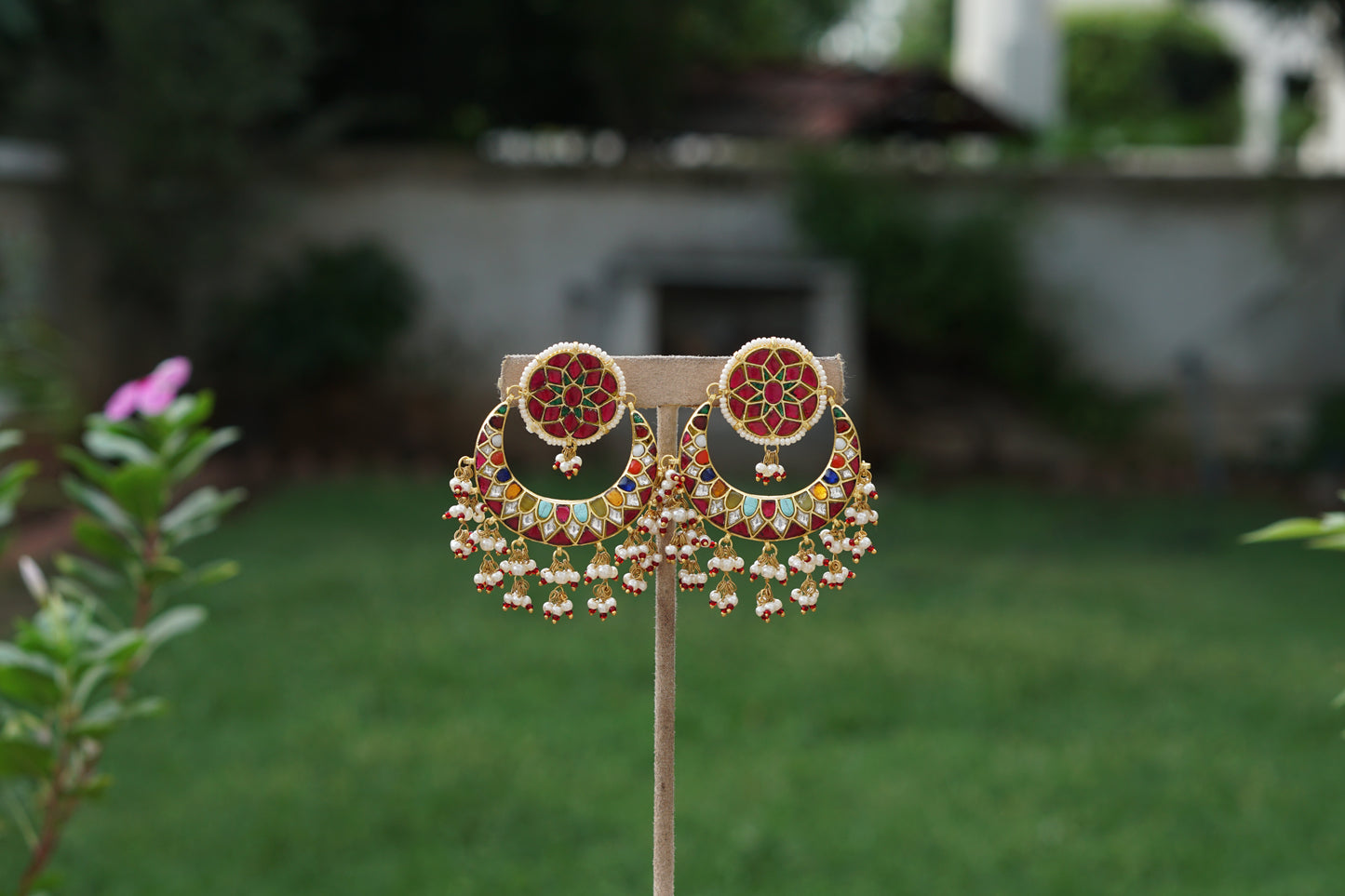 Kundan Chandbali  Earrings (1-5378)(A)