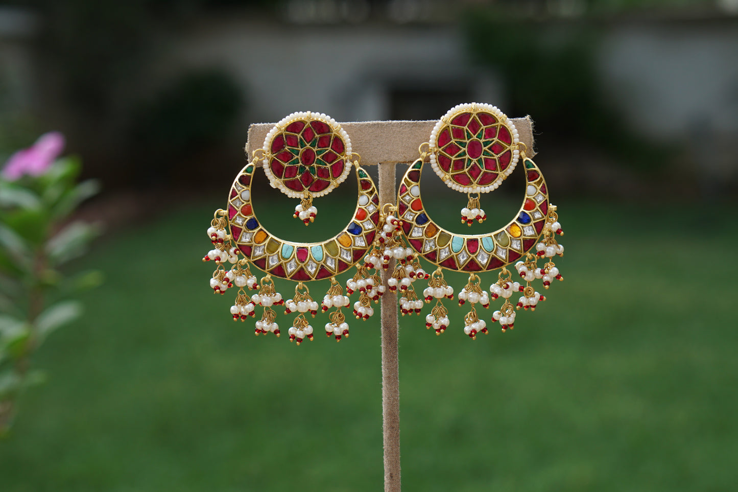 Kundan Chandbali  Earrings (1-5378)(A)
