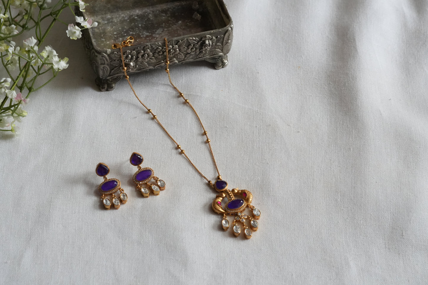 Blue stone Polki Pendant Set (4-9467)(B)