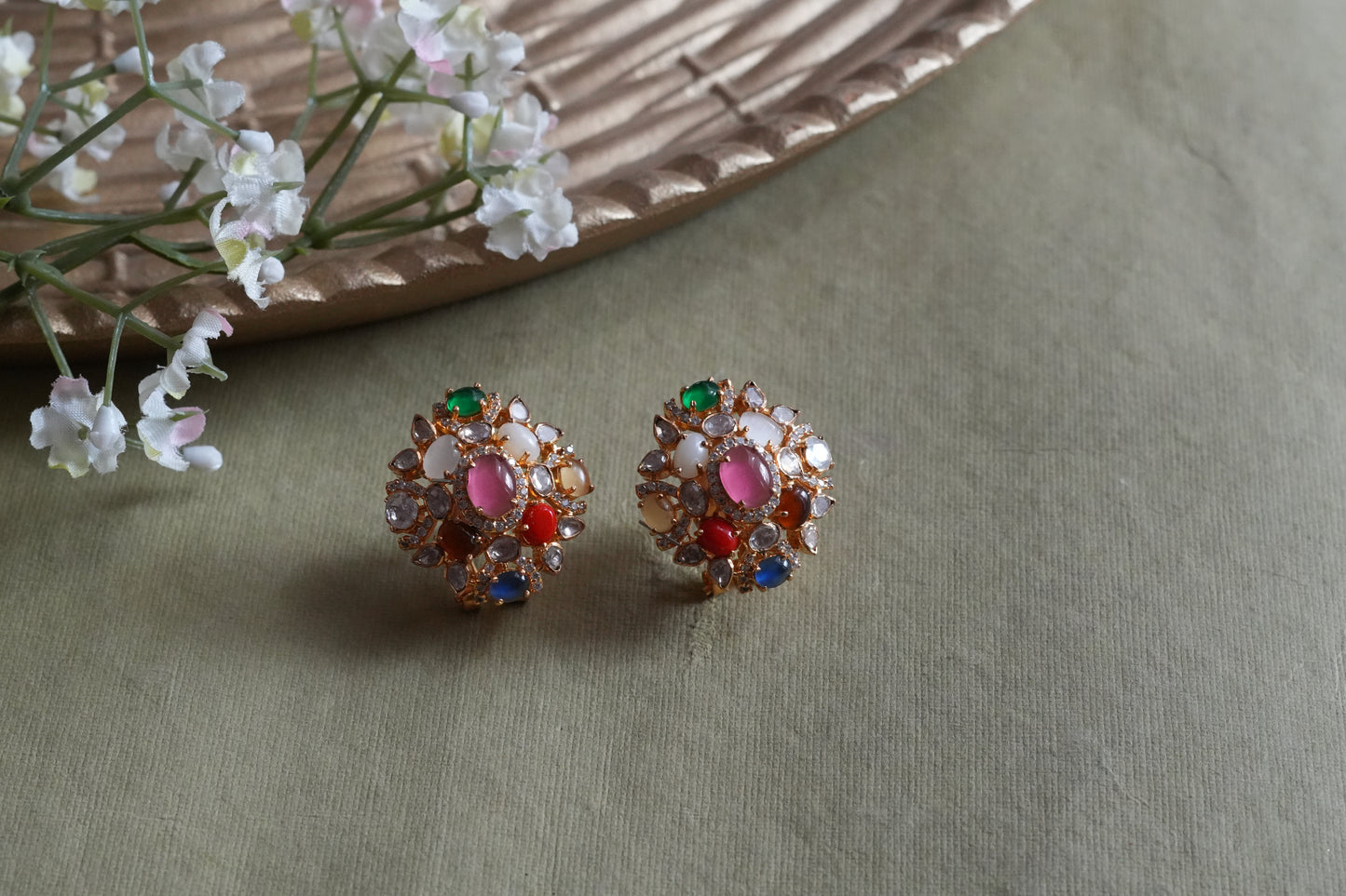 Multi Stone Polki Studs (1-5428)(R)