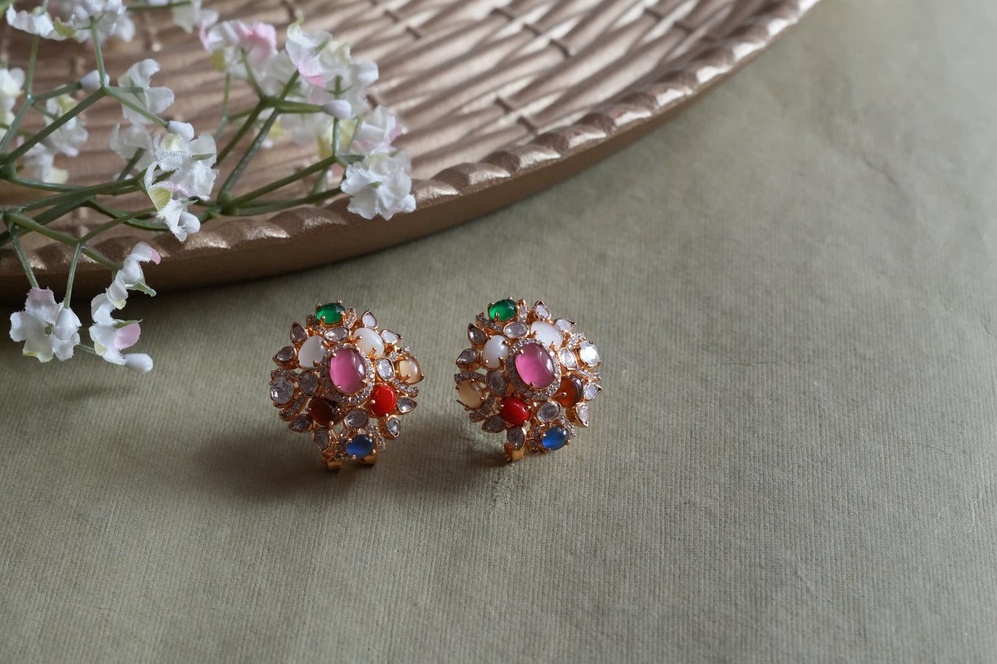 Multi Stone Polki Studs (1-5428)(R)