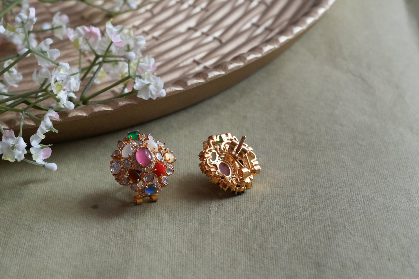 Multi Stone Polki Studs (1-5428)(R)
