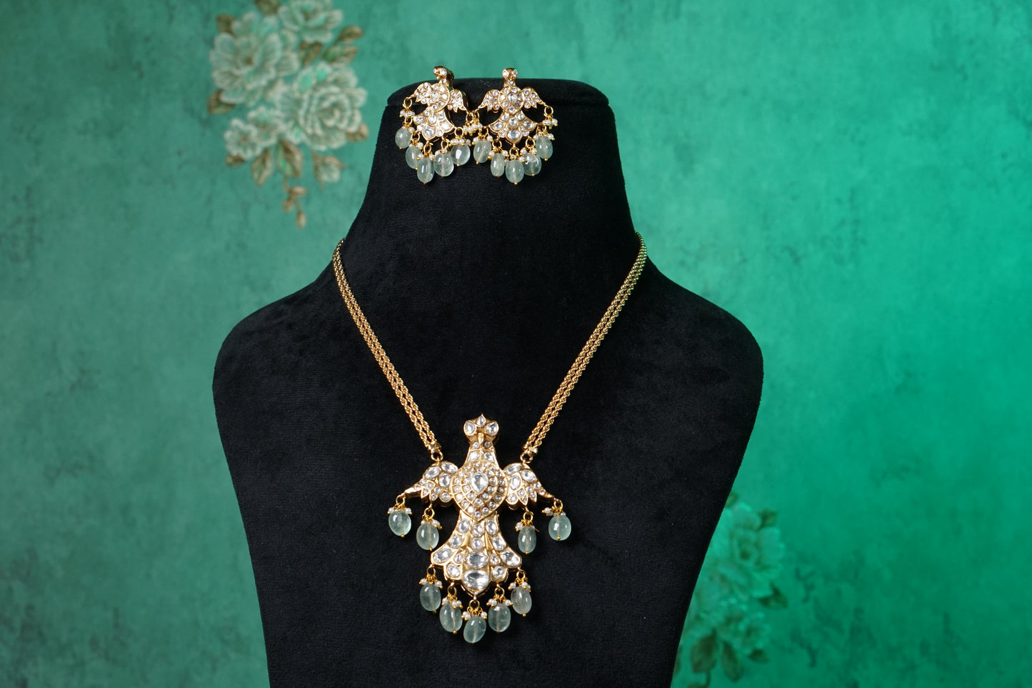 Polki bird Pendant set (4-8720)(B) - JEWELSTYLE