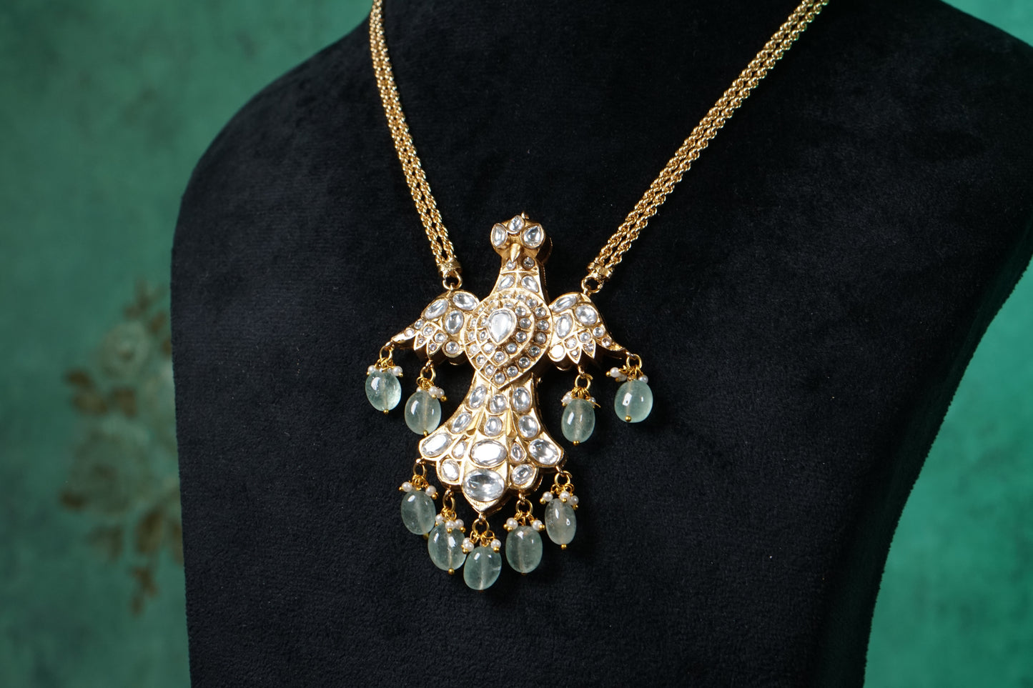 Polki bird Pendant set (4-8720)(B) - JEWELSTYLE