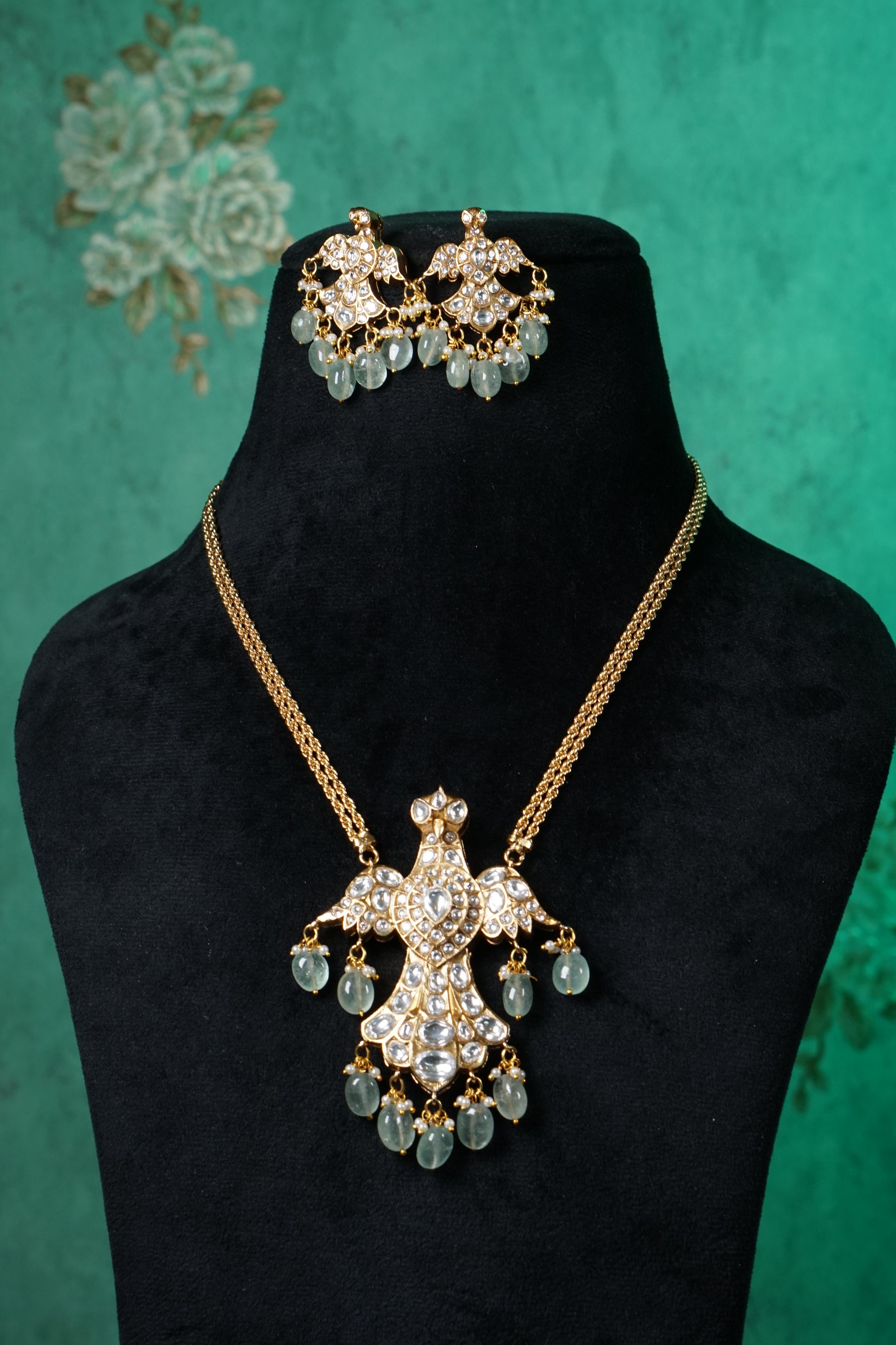 Polki bird Pendant set (4-8720)(B) - JEWELSTYLE
