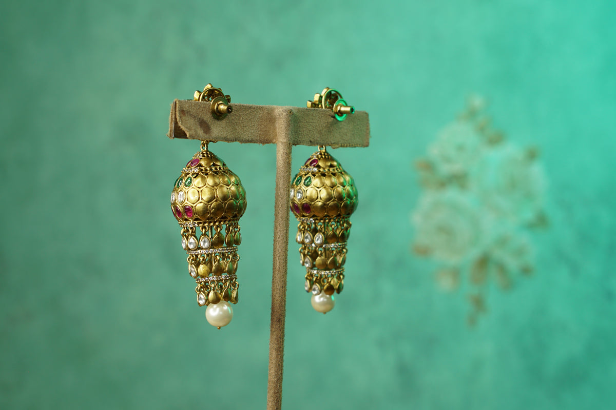 Multi Stone Polki jhumki (1-5617)(B)