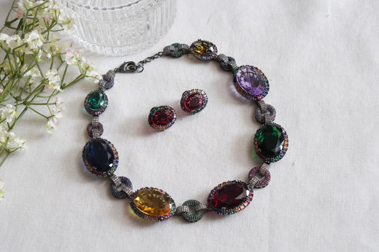 Multi stone AD necklace Set(4-9044)(B)