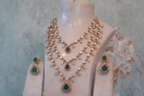 3 Line Green stone Polki necklace set (4-7290)(B)(Preorder)