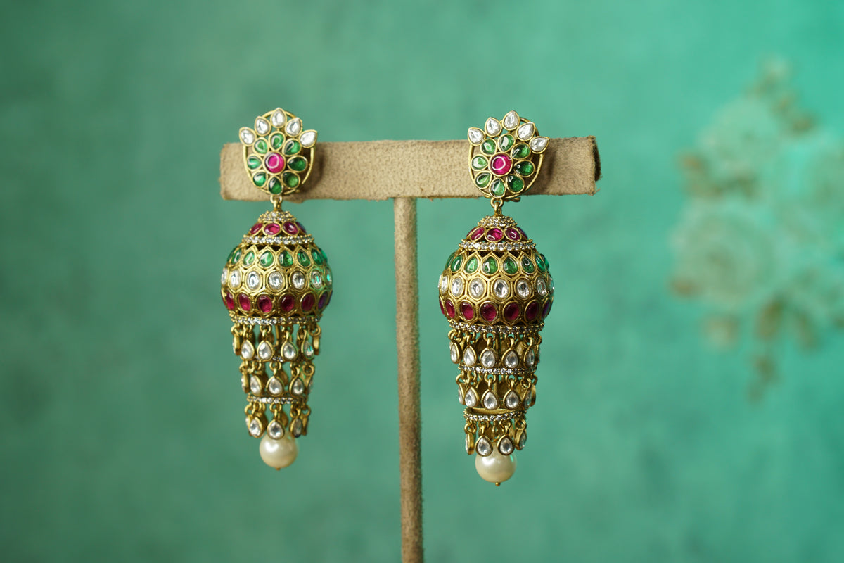 Multi Stone Polki jhumki (1-5617)(B)
