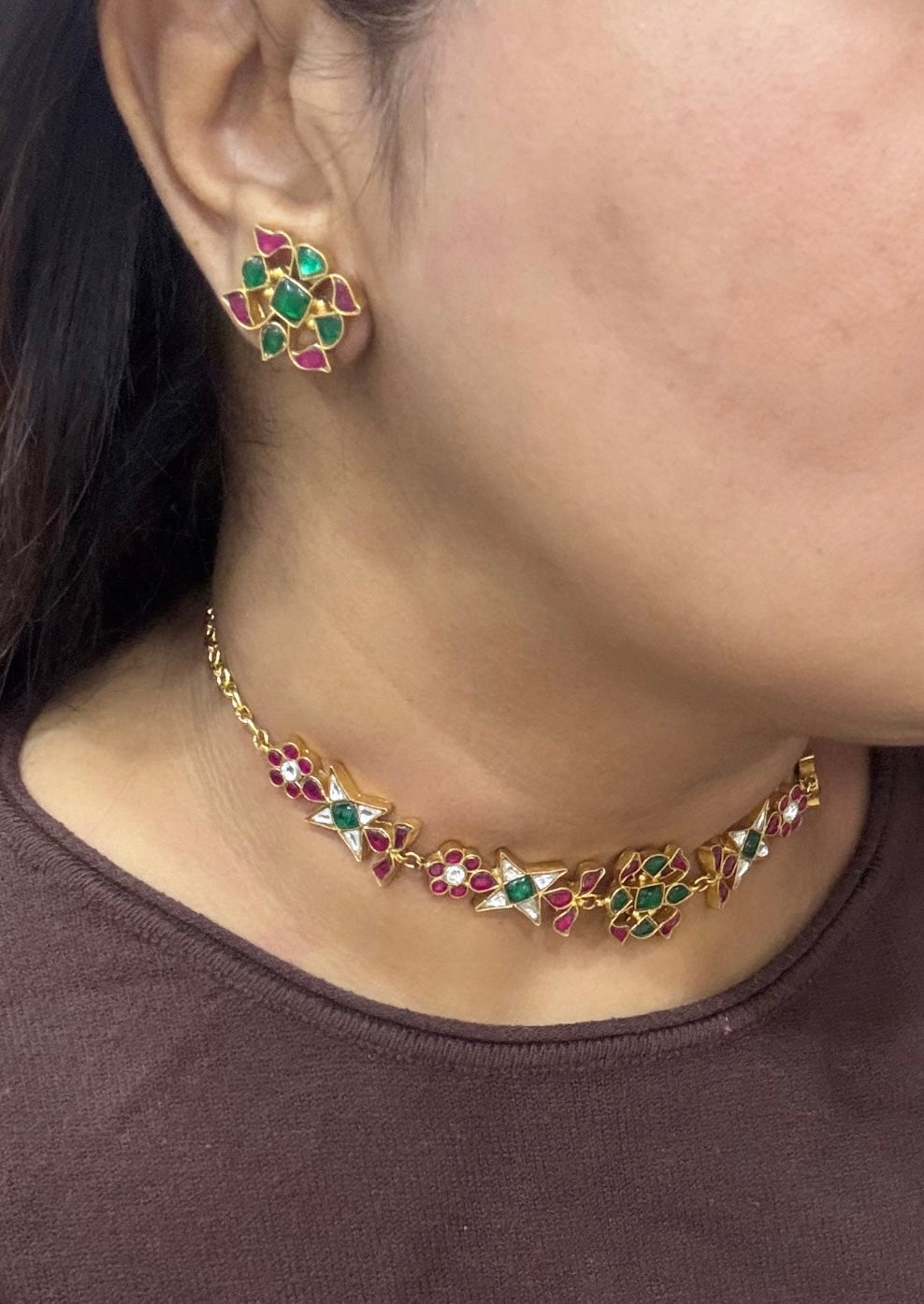 kundan choker set (4-7084)(R) - JEWELSTYLE