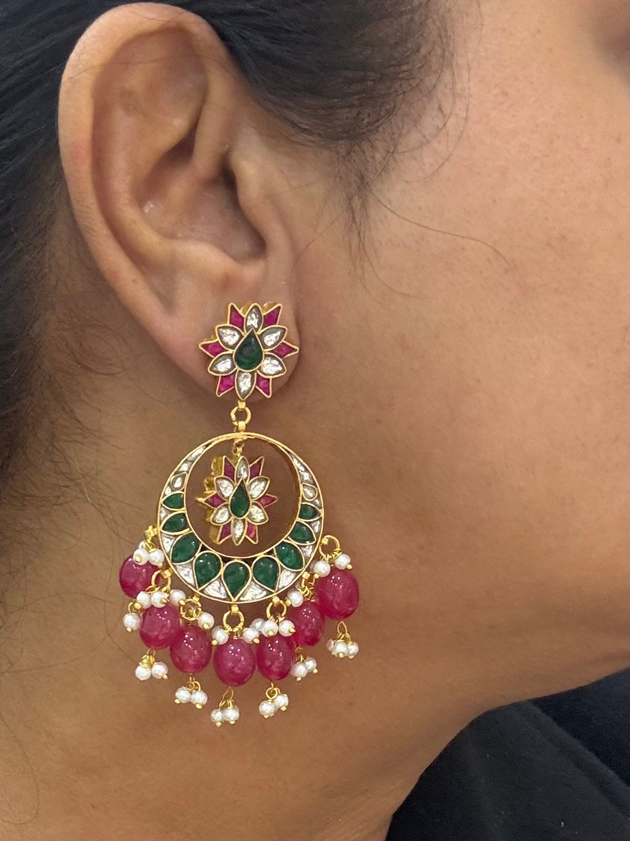 Kundan earrings(PREORDER)( 1-1084-)(R) - JEWELSTYLE